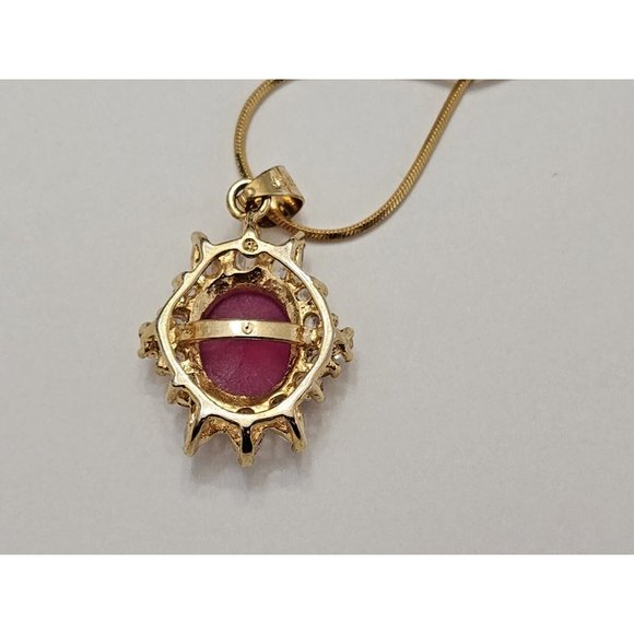 18k Gold Plated Ruby & Clear Cubic Zirconia CZ Pendant Necklace - Picture 9 of 13